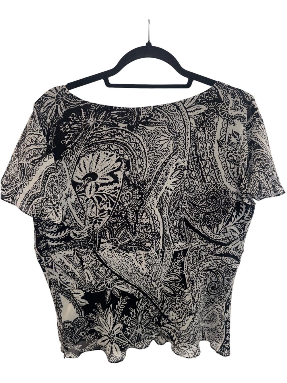 Black & Cream V-Neck Floral Paisley Blouse 100% Silk - Picture 2 of 6
